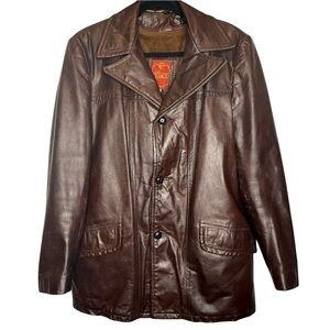 R. Sherman Leather Car Coat Size 40 Genuine 60s Men's Brown Jacket Vintage